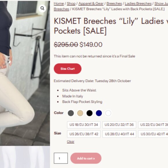Kismet Womens Gray Equestrian Riding Pants Breeches Sz 32 US - Picture 6 of 11
